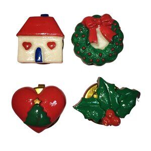 Vintage 1993 Current Inc Holiday Mini Button Covers Christmas Holly Wreath House